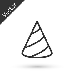 Grey line Party hat icon isolated on white background. Birthday hat. Vector