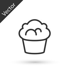 Grey line Muffin icon isolated on white background. Vector