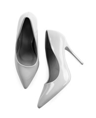 Pair of stylish high heels on white background