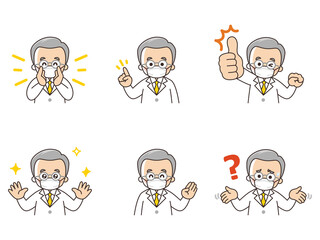 マスクを付けたベテラン医師　バリエーション