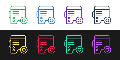 Set line Portable power electric generator icon isolated on black and white background. Industrial and home immovable power generator. Vector