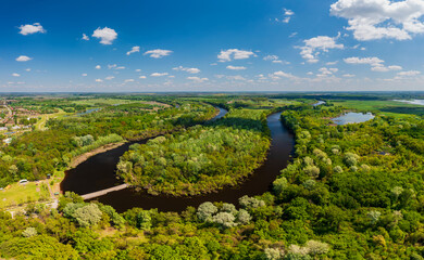 Backwater of Tisza river in Hungary. Amazing aerial panoramic photo about a famous nature area in Near by Kecskemet city next to Toserdo village.