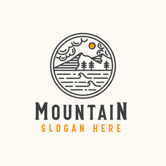 Mountain Lineart Badge Logo Template