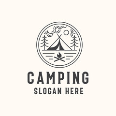 Camping Lineart Badge Logo Template