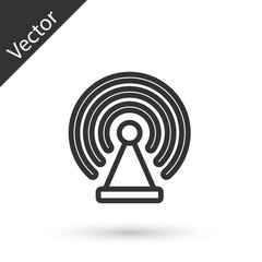 Grey line Radar icon isolated on white background. Search system. Satellite sign. Vector