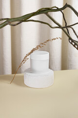 Natural cosmetics composition on a light background.