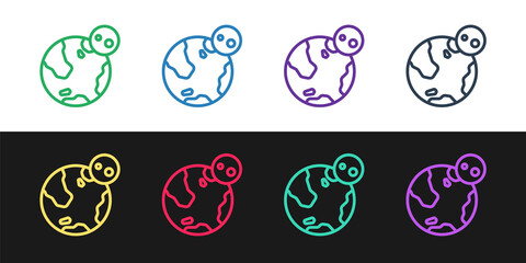 Set line Earth globe icon isolated on black and white background. World or Earth sign. Global internet symbol. Geometric shapes. Vector