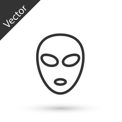 Grey line Alien icon isolated on white background. Extraterrestrial alien face or head symbol. Vector