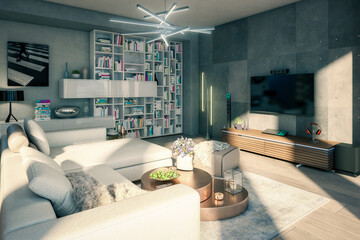 Penthouse Open Area Living Room - 3D Visualization