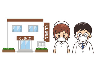 医療従事者とクリニック　マスク着用