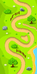 Map for a mobile game. Vertical background map for arcade, match 3 or any other app. Sprite asset with level map for game development. Design of plain map