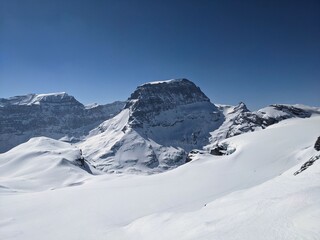 View from gemsfairen to toedi piz russein. Fantastic winter mountain landscape in Glarus. Ski mountaineering. Summit 