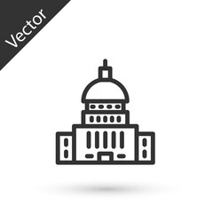 Grey line White House icon isolated on white background. Washington DC. Vector