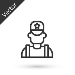 Grey line Sheriff cowboy hat with star badge icon isolated on white background. Police officer. Vector