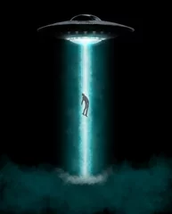 Abwaschbare Fototapete UFO Mann wird von UFO entführt