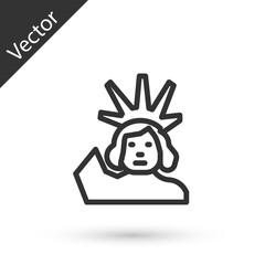 Grey line Statue of Liberty icon isolated on white background. New York, USA. Vector