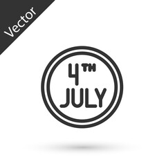 Grey line Day calendar with date July 4 icon isolated on white background. USA Independence Day. 4th of July. Vector