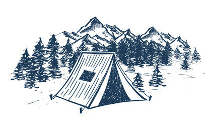 Sketch Camping in nature, Mountain landscape, vector illustrations.	