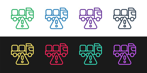 Set line Stop delivery cargo truck vehicle icon isolated on black and white background. Vector