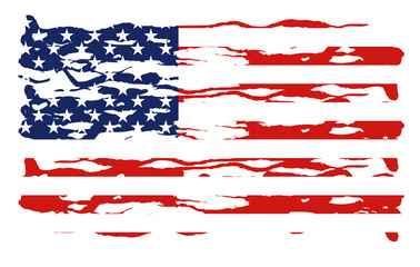 Flag of the United States of America, brush background. USA flag brush vector.  Happy 4th of July USA Independence Day greeting card. Lettering and American flag grunge brush paint background.