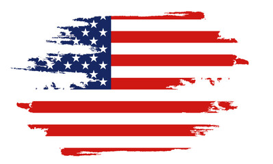 Flag of the United States of America, brush background. USA flag brush vector.  Happy 4th of July USA Independence Day greeting card. Lettering and American flag grunge brush paint background.