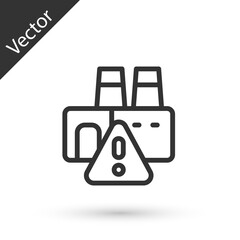 Grey line Shutdown of factory icon isolated on white background. Industrial building. Vector