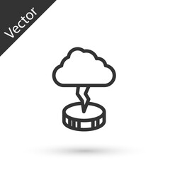 Grey line Storm icon isolated on white background. Cloud and lightning sign. Weather icon of storm. Vector