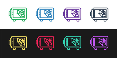 Set line Safe icon isolated on black and white background. The door safe a bank vault with a combination lock. Reliable Data Protection. Vector