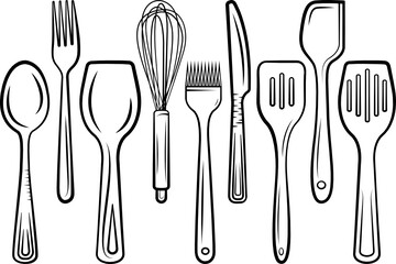 Kitchen Utensils Outline Svg Cut File | Kitchen Svg | Split Svg | Wisk Svg | Spatula Svg | Spoon Svg | Baking Utensils Svg