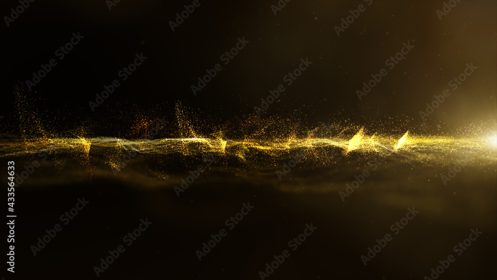 Leinwandbilder Futuristic digitally generated motion graphic particles wave flowing in virtual reality abstract cyber space environment de-focus abstract background