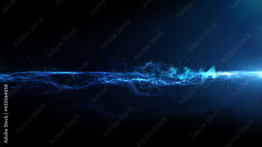 Poster futuristic digitally generated motion graphic particles wave flowing in virtual reality abstract cyb