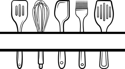 Kitchen Utensils Split Outline Svg Cut File | Kitchen Split Monogram Svg | Split Svg | Wisk Svg | Spatula Svg | Monogram Baking Svg | Baking Svg | Baking Utensils Svg