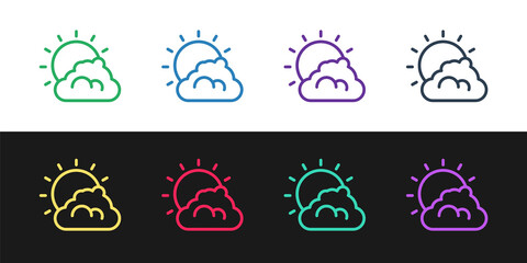 Set line Sun and cloud weather icon isolated on black and white background. Vector
