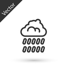 Grey line Cloud with rain icon isolated on white background. Rain cloud precipitation with rain drops. Vector