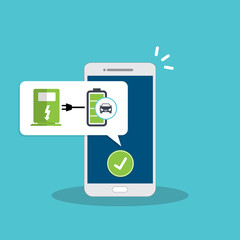 Electric car charging application on a mobile phone.	