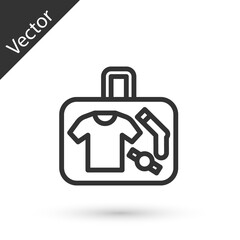 Grey line Suitcase for travel icon isolated on white background. Traveling baggage sign. Travel luggage icon. Vector