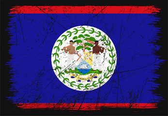 Creative grunge flag of Belize country. Happy independence day of Belize. Brush flag on shiny black background