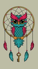 Dream catcher owl illustration - obrazy, fototapety, plakaty