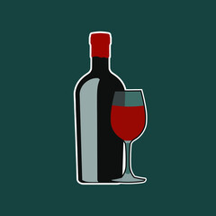 Vector illustration of a bottle of red wine and a glass
