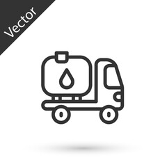 Grey line Fuel tanker truck icon isolated on white background. Gasoline tanker. Vector