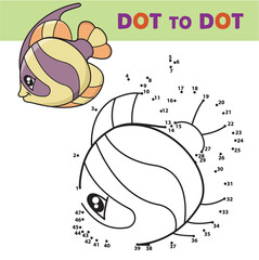 Numbers game, education dot to dot game for children. Vector illustration of Cartoon the fish. Coloring book.
