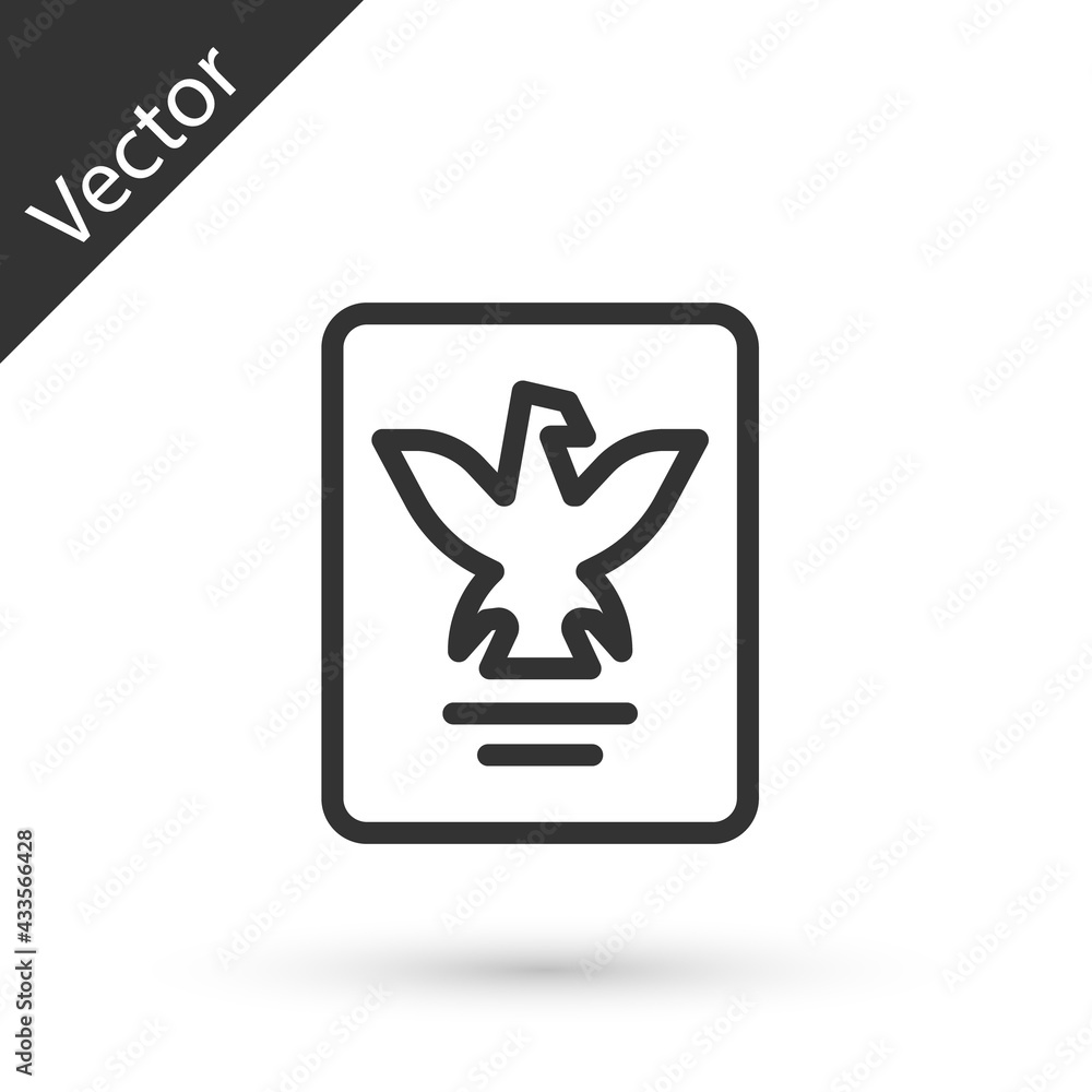 Poster grey line passport with biometric data icon isolated on white background. identification document. v