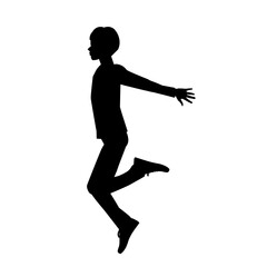 Fototapeta na wymiar Vector isolated silhouette teenage boy jumping with his hands holding back