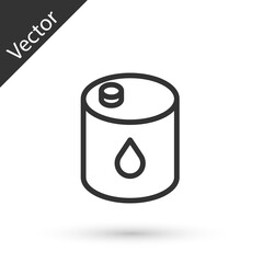 Grey line Barrel oil icon isolated on white background. Vector