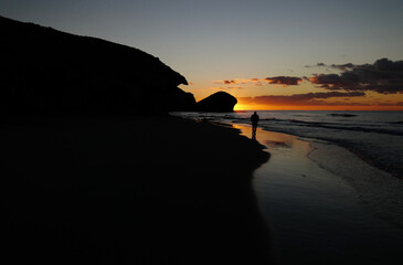 Walking on the beach. Cabo de Gata nature park. Spain