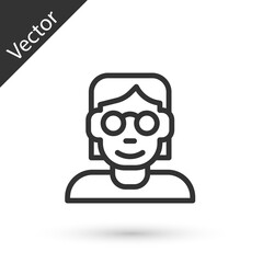 Grey line Hacker or coder icon isolated on white background. Programmer developer working on code, coding, testing, debugging, analysing. Vector