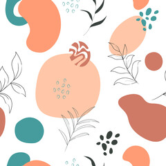 Seamless pattern Abstract shapes and plants. Abstract modern art. 