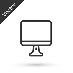 Grey line Computer monitor screen icon isolated on white background. Electronic device. Front view. Vector