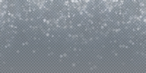 Abstract winter background from snowflakes blown by the wind on a white transparent background.