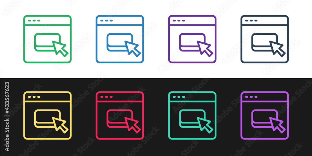Poster set line browser files icon isolated on black and white background. vector